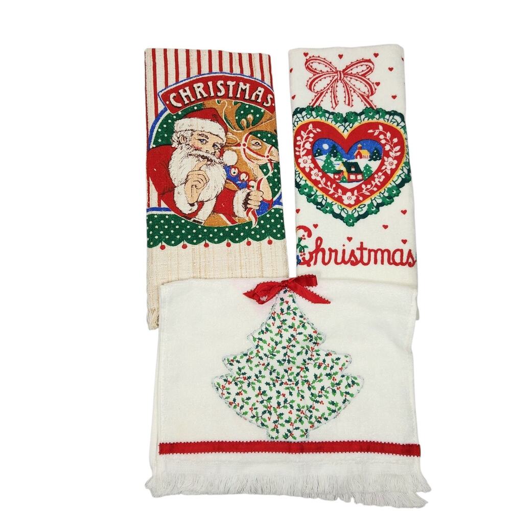 VTG Franco Christmas Kitchen Hand Tea Towel Lot Set Santa Grandma Cottage Read